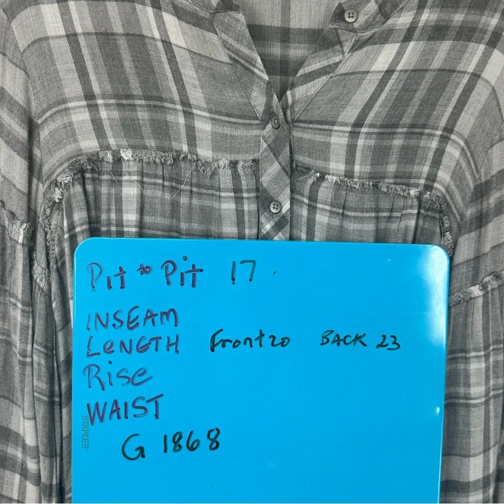 Cloth & Stone Anthropologie Gray White Plaid Top Pleats XS Cropped | G1868 - Picture 9 of 9